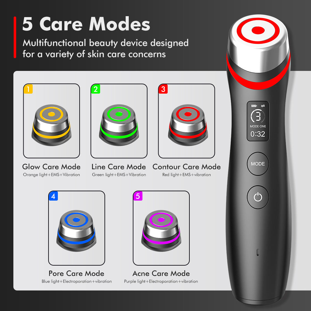 5 Care Modes with color-coded LED treatment heads
