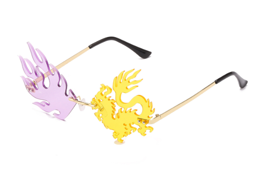 Dragon Flame Rimless Sunglasses — Festival Statement Eyewear