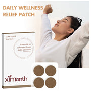 Ximonth Daily Wellness Relief Patch box with 12 patches displayed showing product packaging and patch appearance