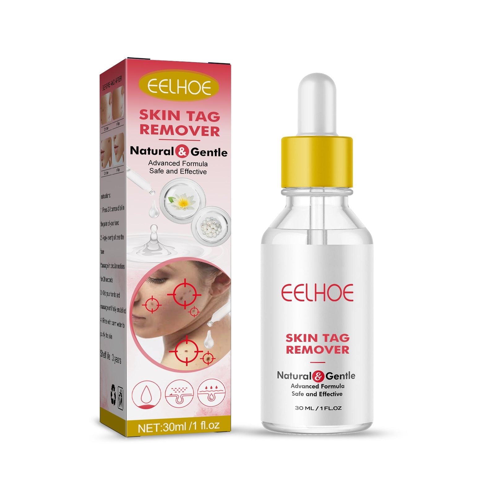 Full product box and dropper bottle against white background showing branding, volume, and key claims