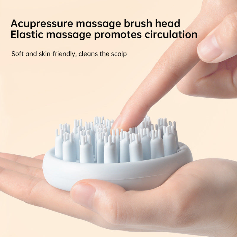 Finger touching bristles to demonstrate acupressure massage benefit and soft, flexible silicone material