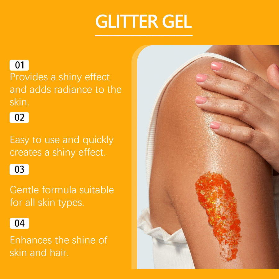 Orange Glitter Gel for Face, Body & Hair Party Shine