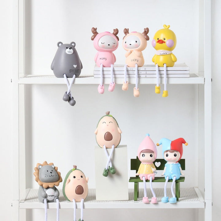Kawaii Cartoon Hanging Dolls — Cute Shelf Sitters for Desk