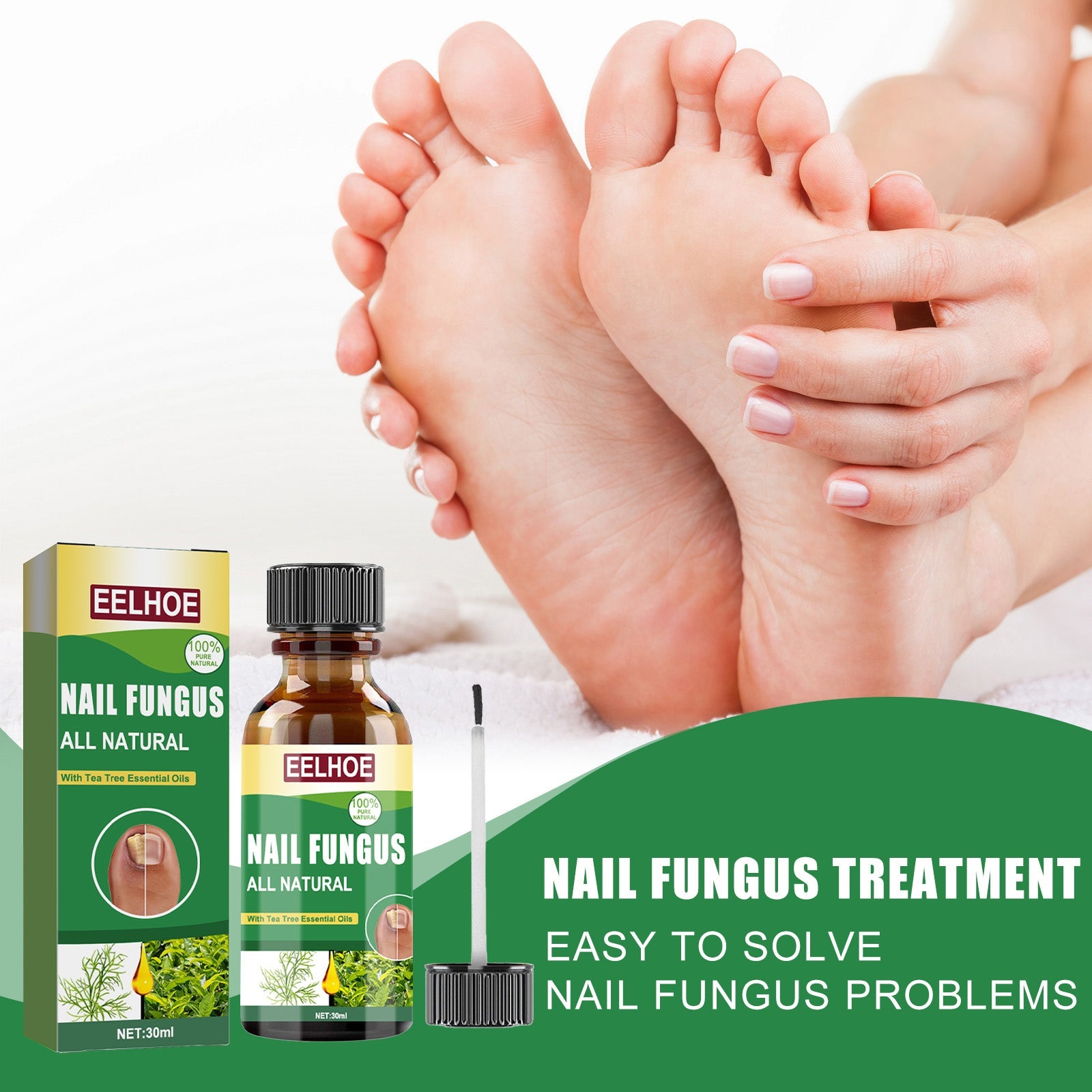 Duplicate product display of EELHOE treatment bottle and box
