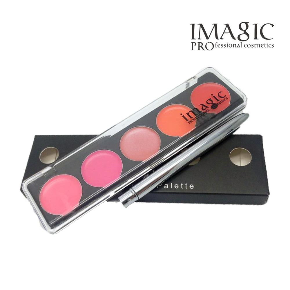 Overhead view of palette with attached chrome brush and magnetic black case packaging
