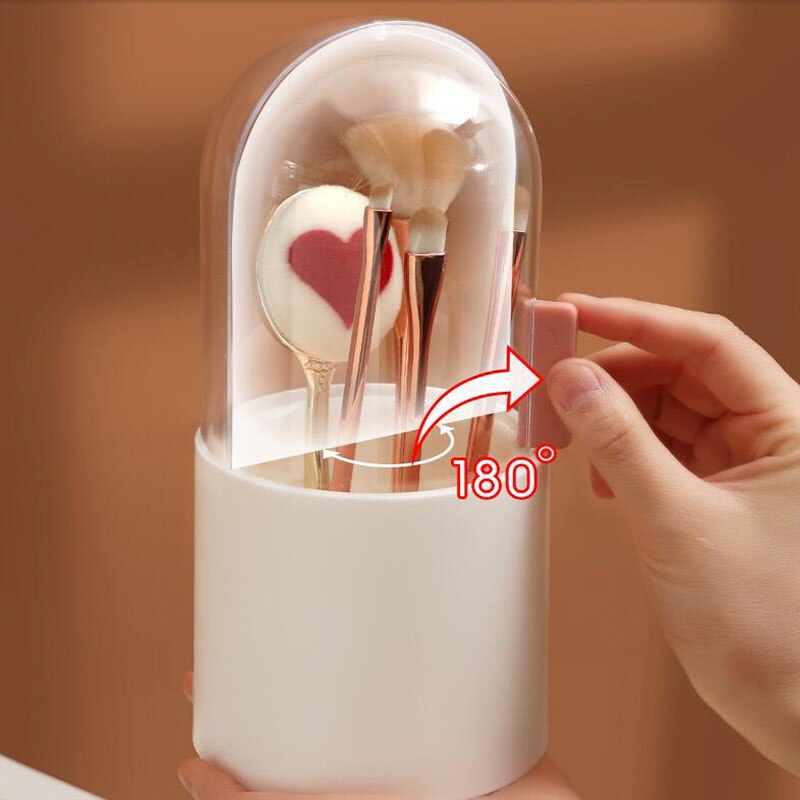 Makeup Brush Storage Box With Rotating Dust-Proof Dome