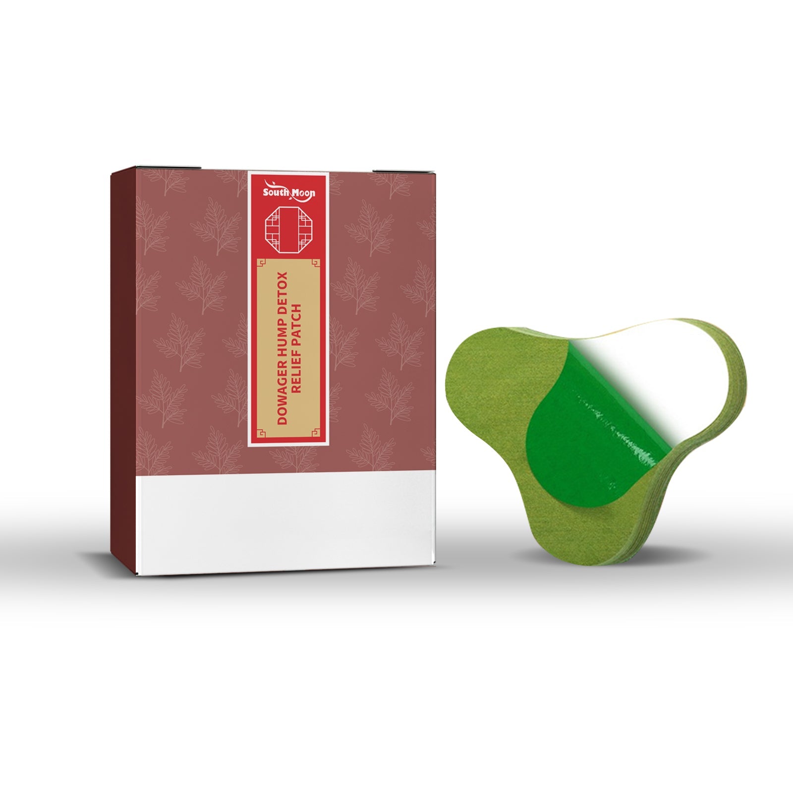 Six hexagonal benefit icons surrounding woman wearing green patch on neck showing: reduction of body fats, healthy body, pain relief, remove toxins, cleanse body, eliminate impurities from lymph