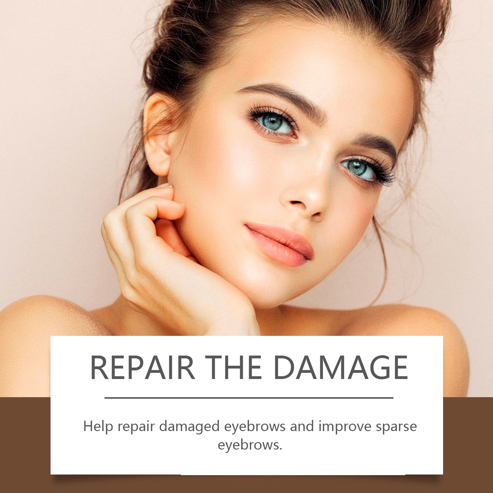 Split-screen close-up comparison of eyebrows before and after treatment showing thinner sparse brows transforming to fuller, denser brows