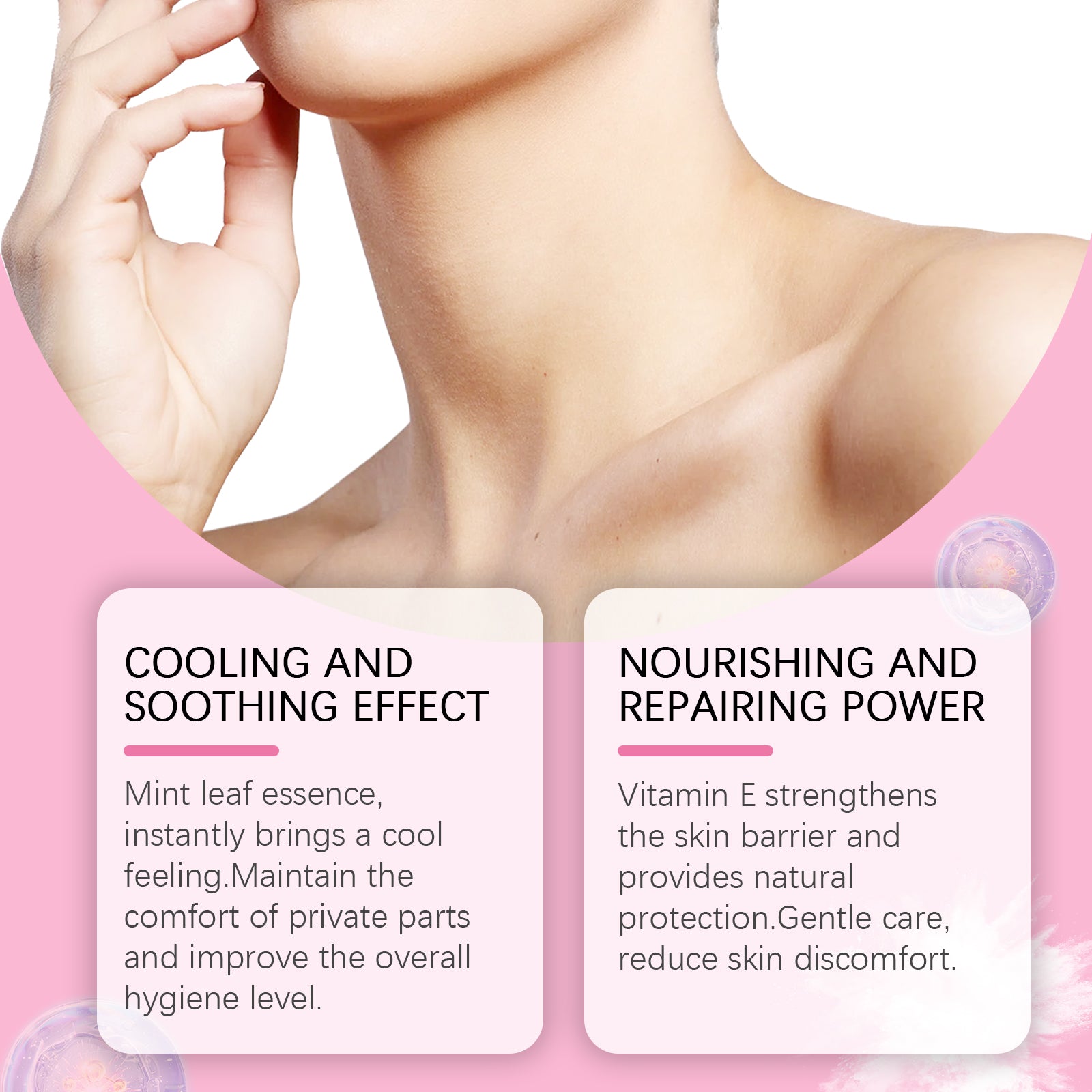 Full product display on pink gradient background showing box, jar, and puff applicator