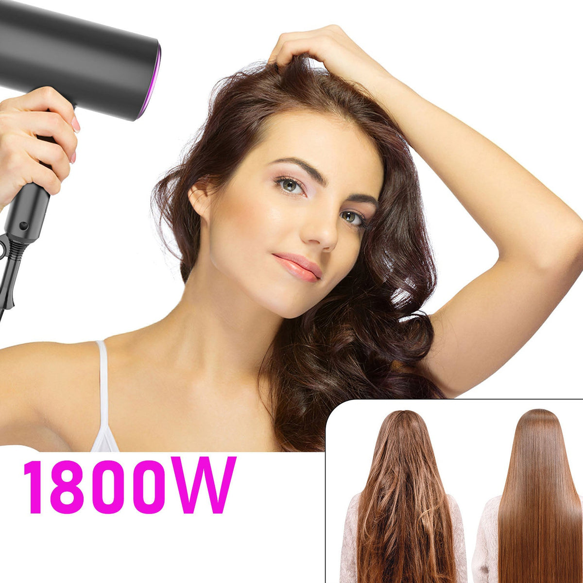 Ionic Hair Dryer — Foldable 1800W Blow Dryer with 5