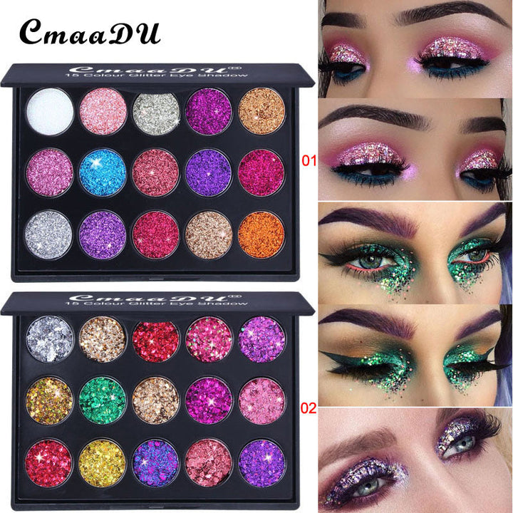 15-Color Glitter Eyeshadow Palette for Bold Eye Looks