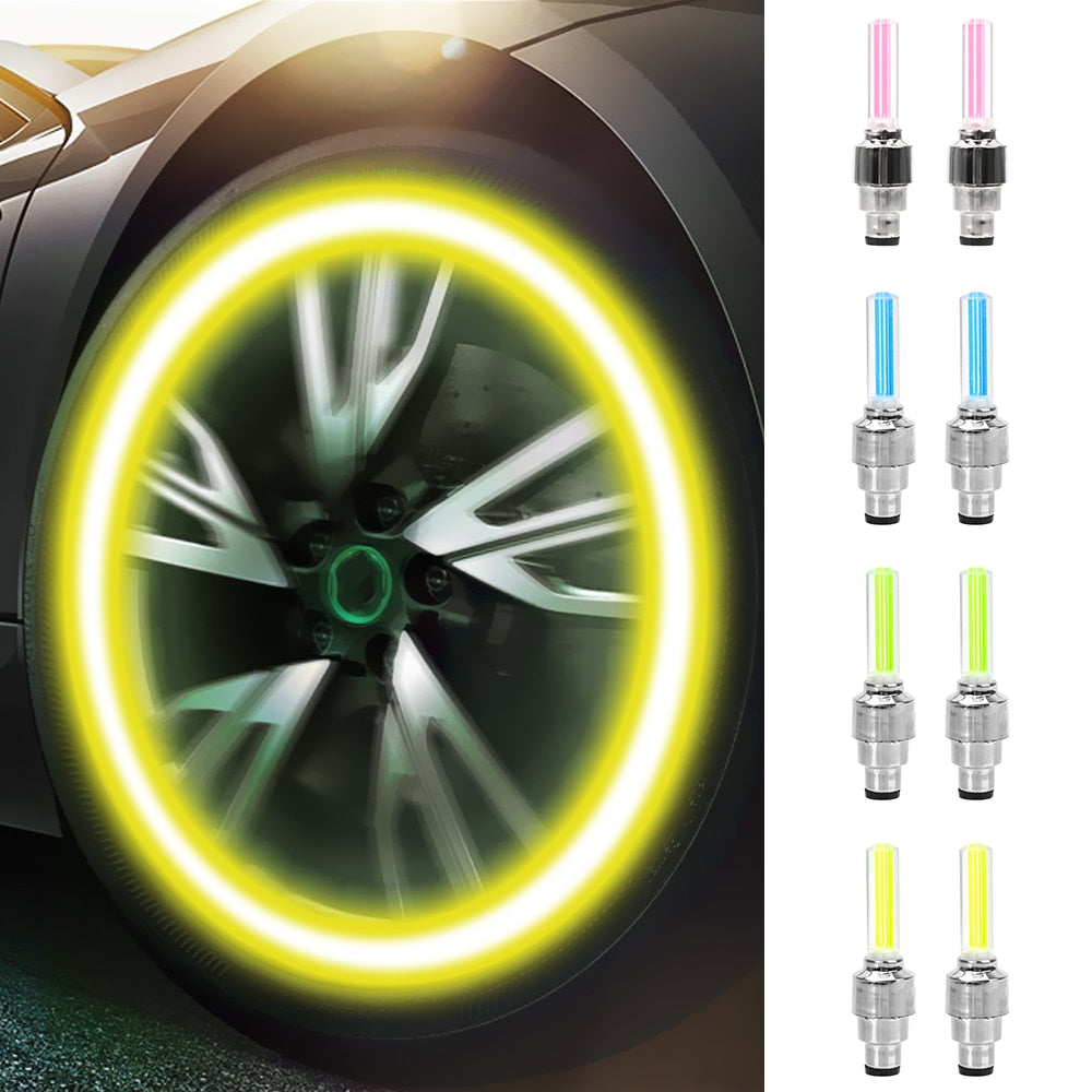 LED Tire Valve Cap Lights — Glowing Wheel Effect