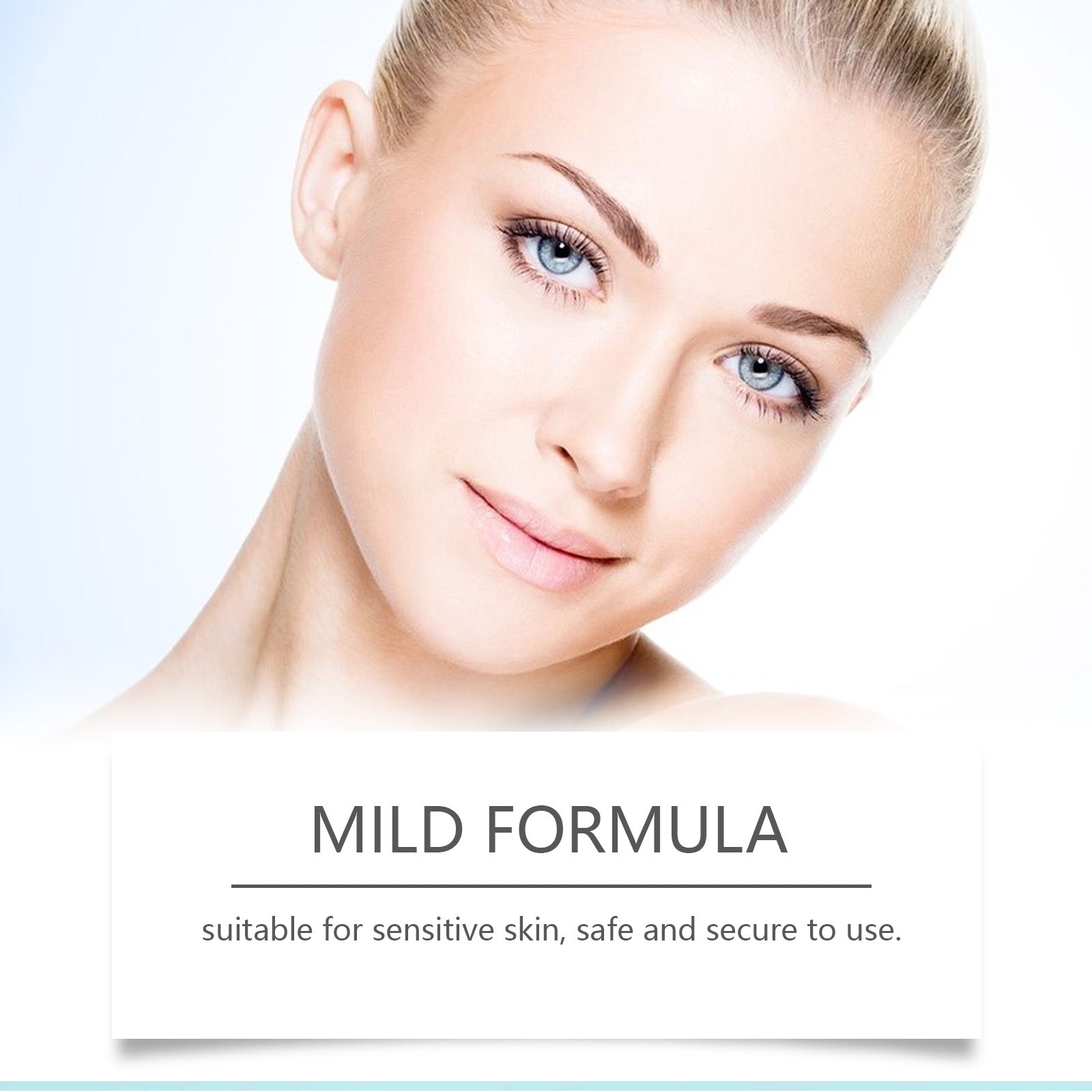Portrait of young woman with perfectly clear, smooth, glowing skin against white background