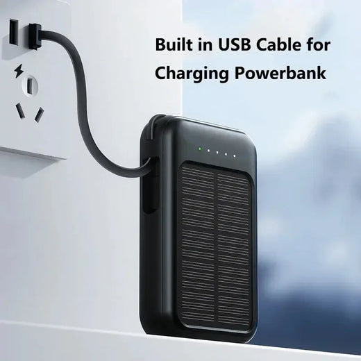 Mini Solar Power Bank 20000mAh — Built‑in Cable for Camping