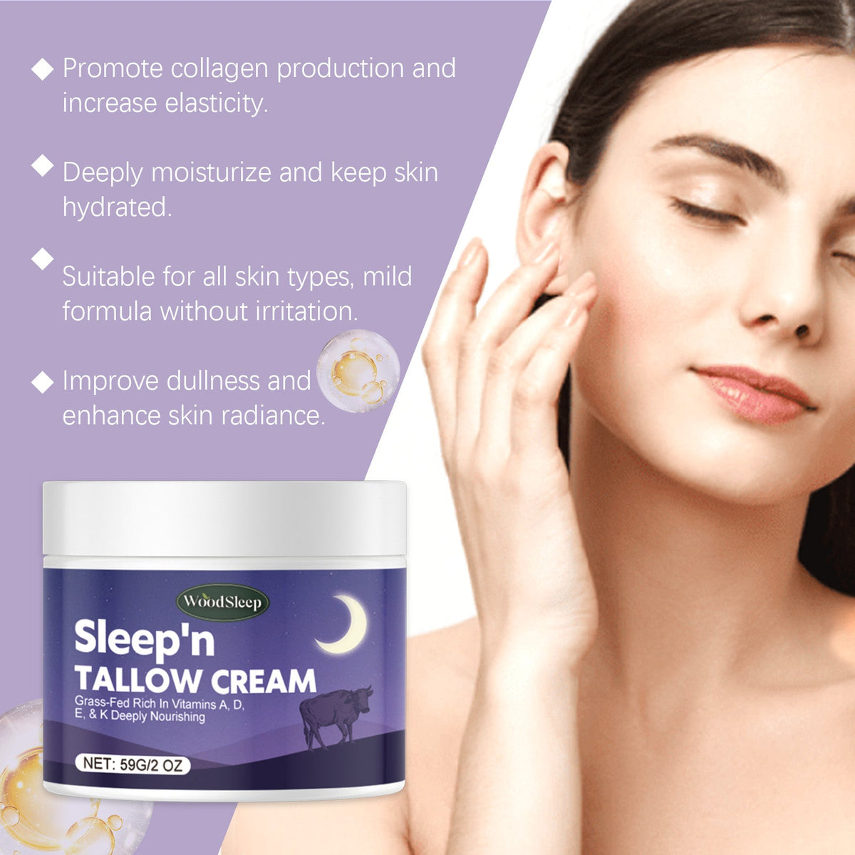 Grass-Fed Tallow Night Cream for Dry, Dull Skin