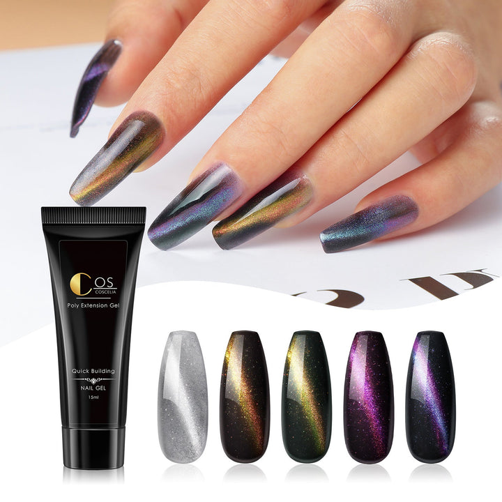 6-Color Poly Nail Extension Kit with Magnetic Multi-Chrome