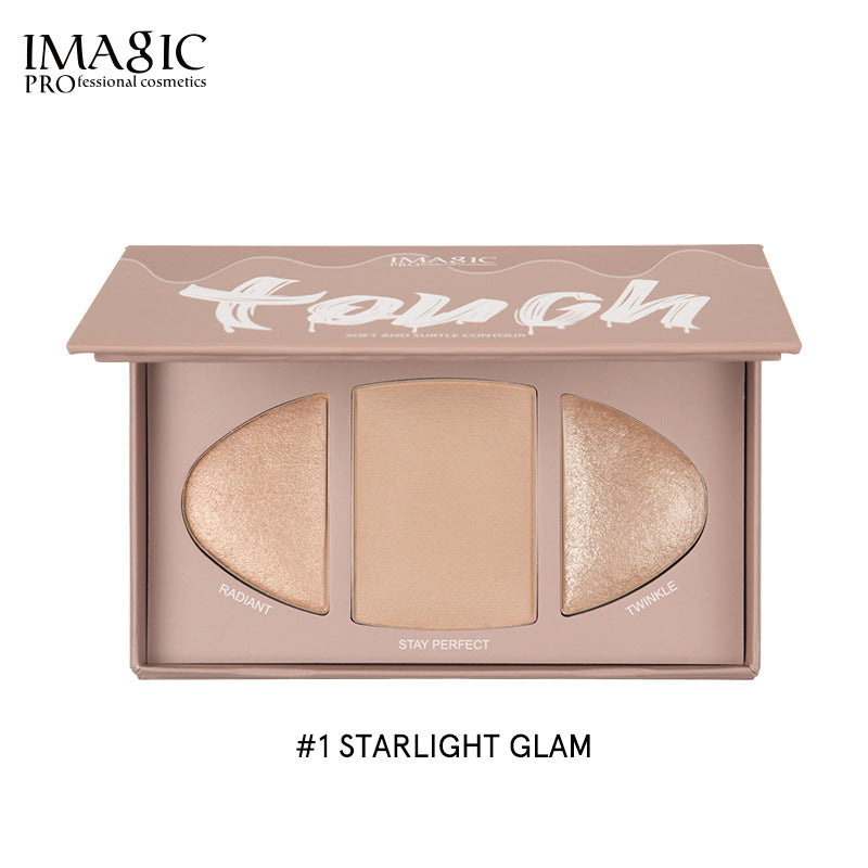 Three-Pan Face Highlighter Palette for Dimensional Glow