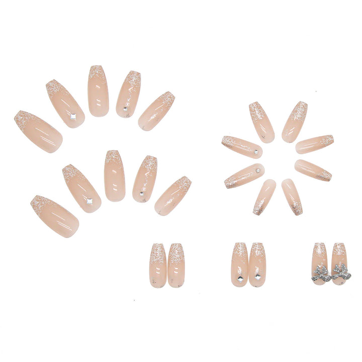 Long Press-On Nails with Butterfly Glitter Nail Art