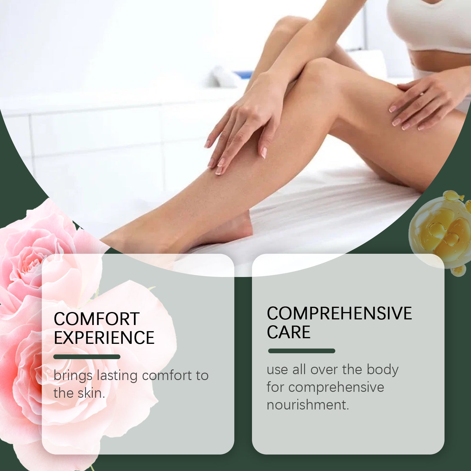 Before and After comparison showing skin texture transformation: dry, uneven skin becoming smooth, luminous, and hydrated