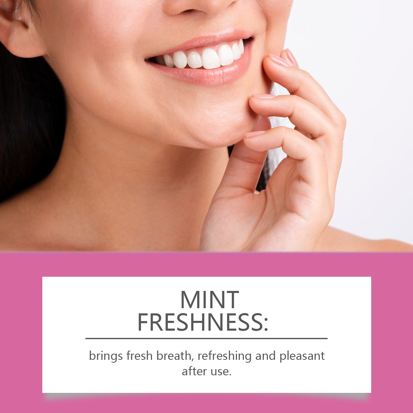 Jaysuing Whitening Teeth Strips smile+ product box and individual strip packets with magenta branding