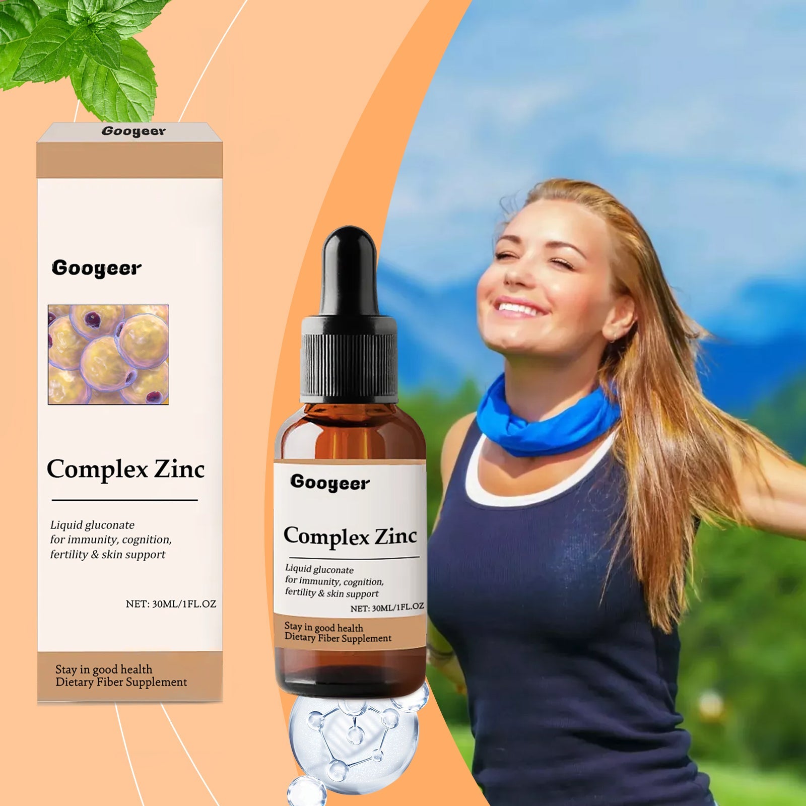 Googeer Complex Zinc packaging and product bottle side-by-side