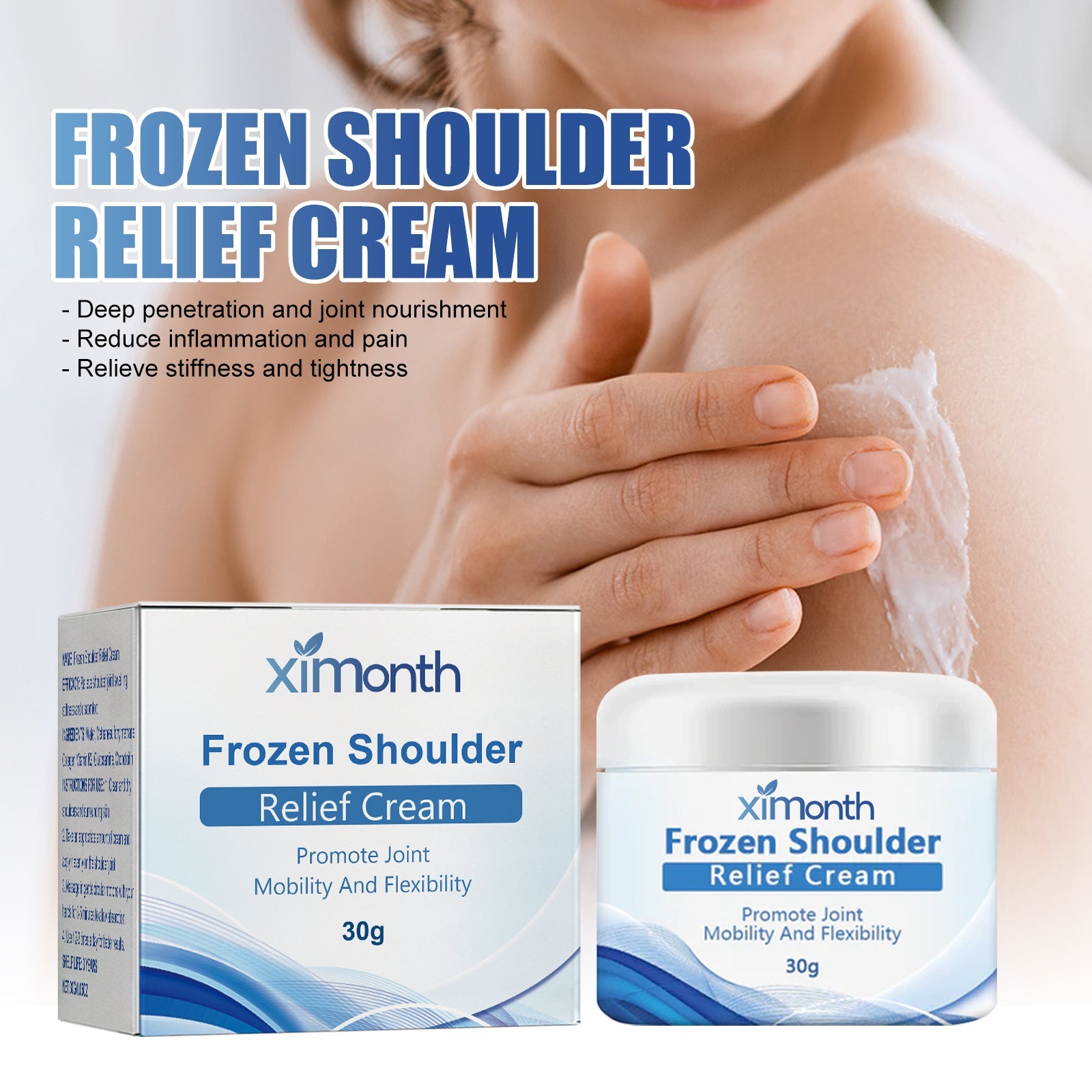 Ximonth Frozen Shoulder Relief Cream box and jar displayed together against white background