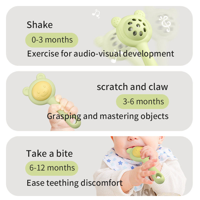 Baby Rattle Teether – Silicone Gum Massager & Sensory Toy
