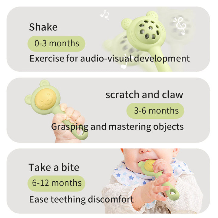 Baby Rattle Teether – Silicone Gum Massager & Sensory Toy