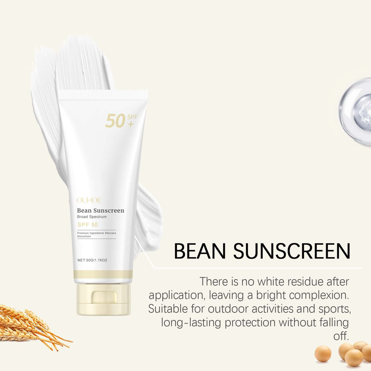 OUHOE SPF 50+ Sunscreen Cream, No White Cast Formula