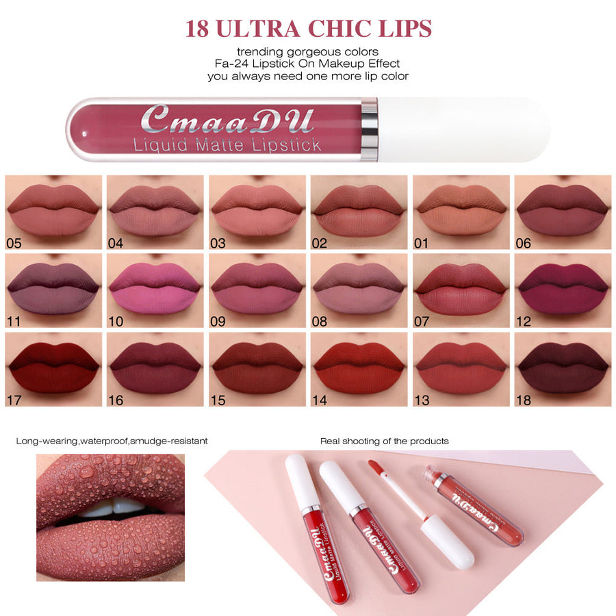 Matte Liquid Lipstick, Waterproof 18-Color Collection