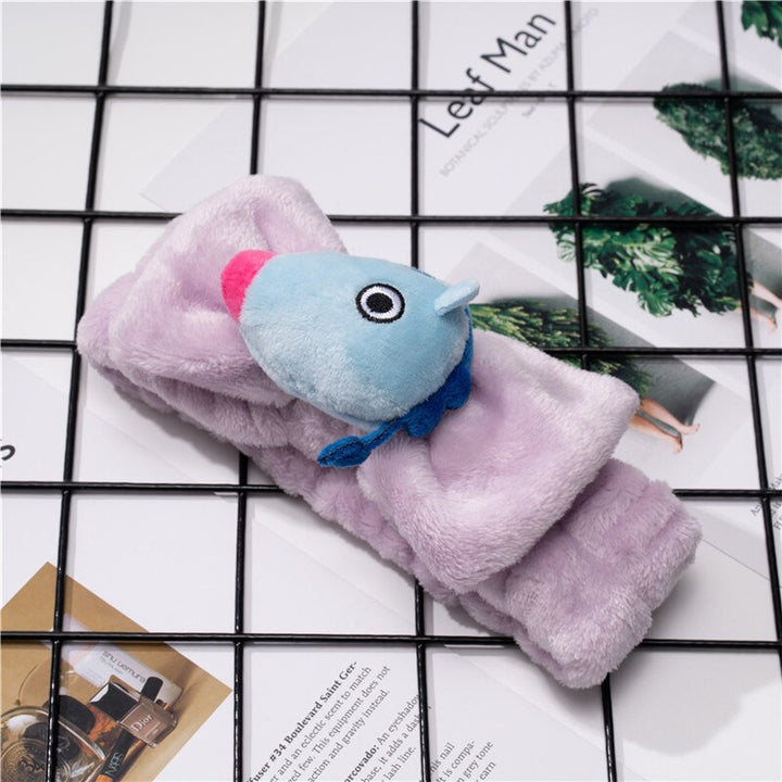 Plush Cartoon Headband – BT21‑Style Spa Hairband for K‑pop