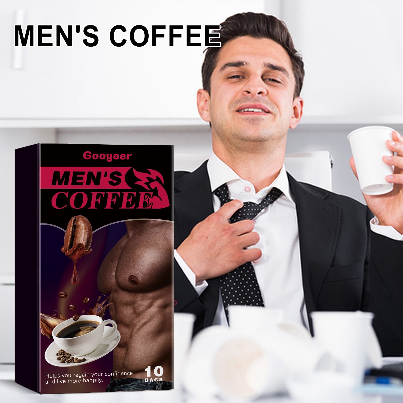 Identical angle of Googeer Men's Coffee box showing front panel with all visual elements clearly visible