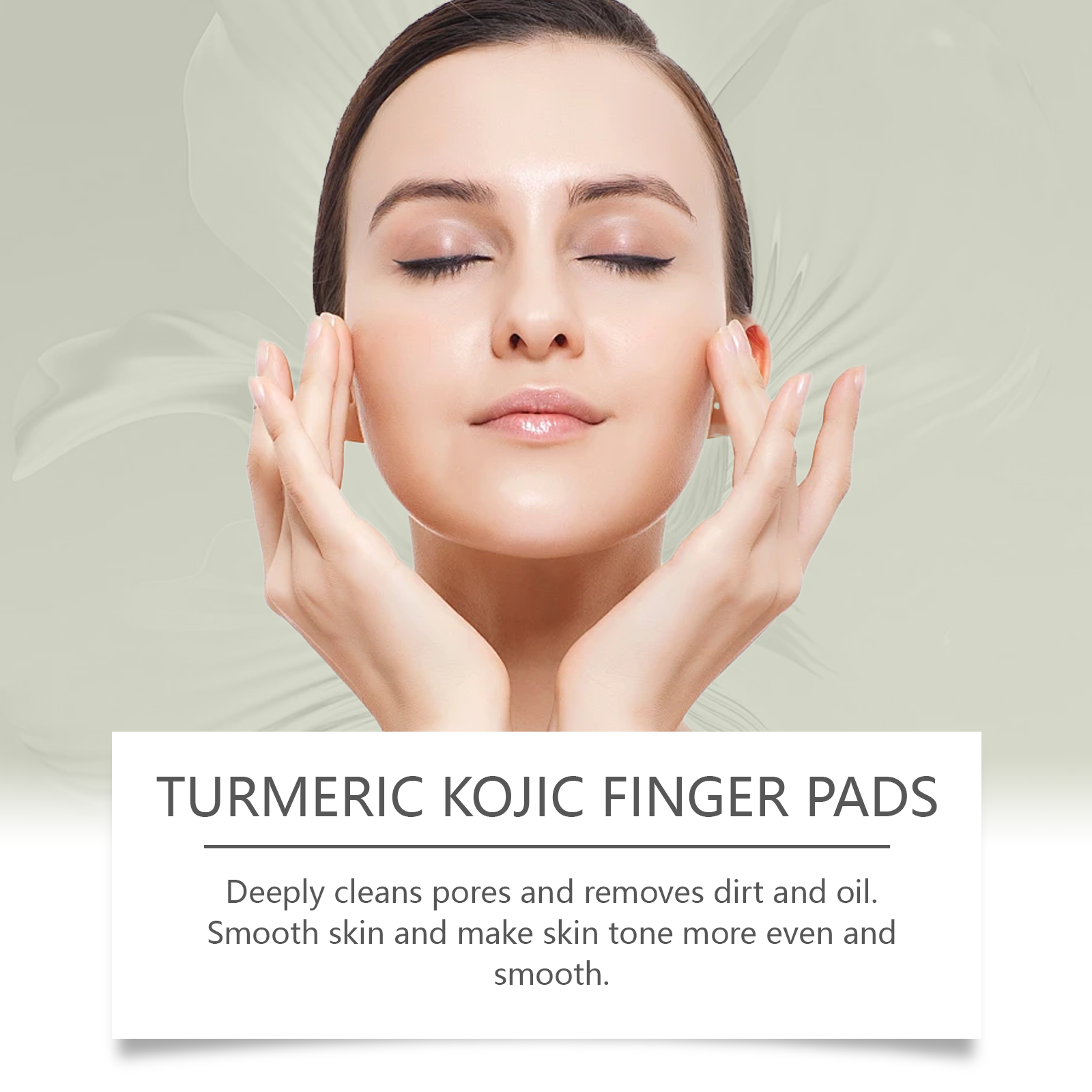 Lifestyle marketing image with product set on soft green brushstroke background with decorative curved elements