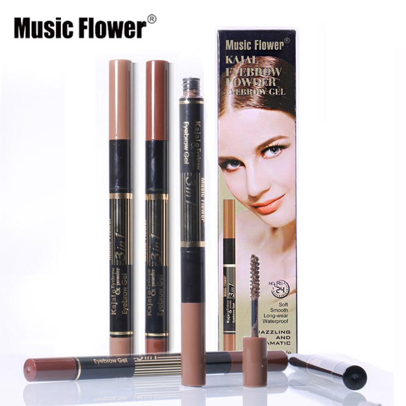Individual eyebrow powder and eyeliner pen with color swatches demonstrating pigmentation