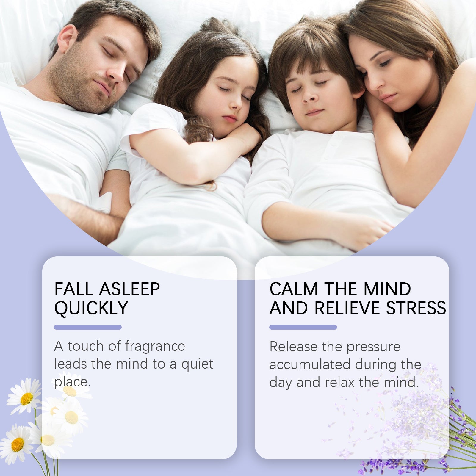 Family of four (man, woman, two children) sleeping peacefully together