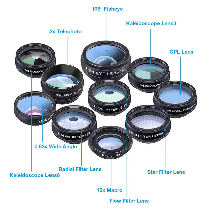Phone Lens Kit 10‑in‑1 Fisheye Wide Macro Telephoto