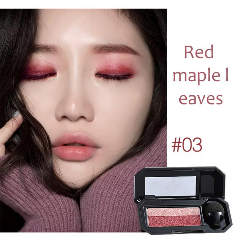 Five UBUB double-color eyeshadow palettes displayed in flat lay showing all color range options from bronze to coral to burgundy