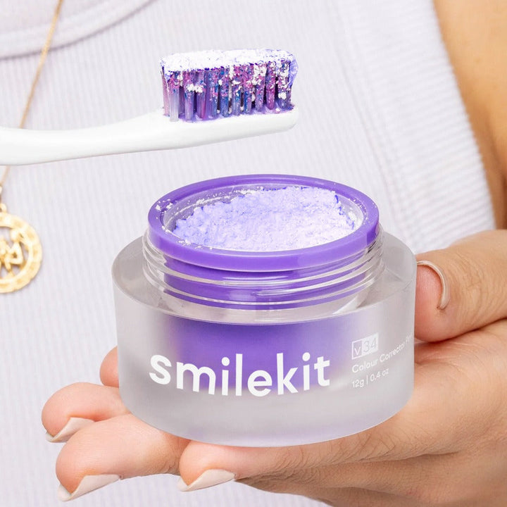 V34 Purple Tooth Powder for a Brighter-Looking Smile