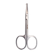 BlueZoo stainless steel safety scissors shown closed with dimension annotations: 90mm length, 42mm width, 16mm and 24mm finger ring sizes