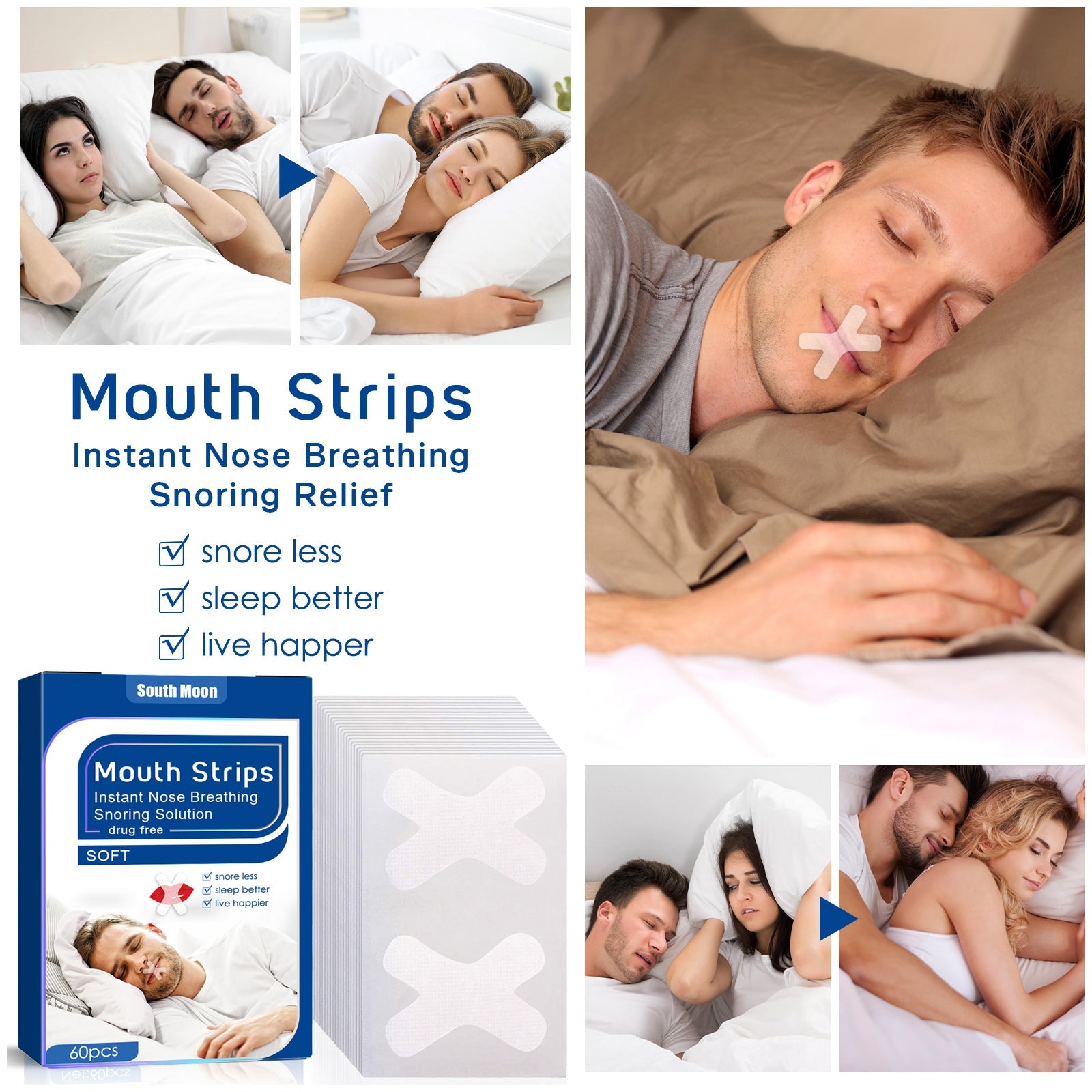 Woman peacefully sleeping with pink mouth strip applied, demonstrating comfortable nighttime use