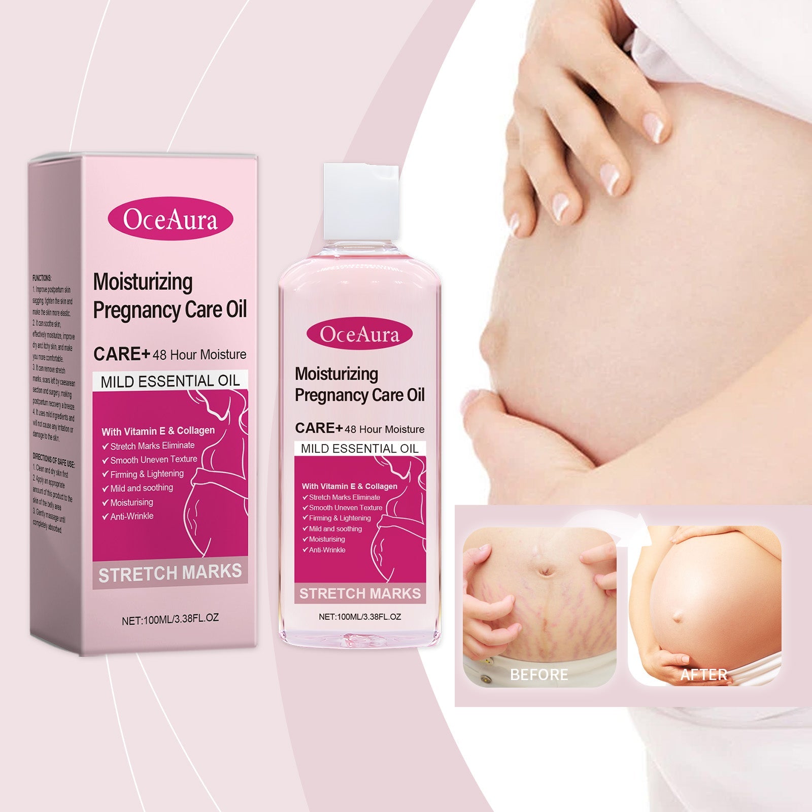 two pregnant bellies side-by-side with 'Quick Results' and 'Deep Repair' benefit callouts