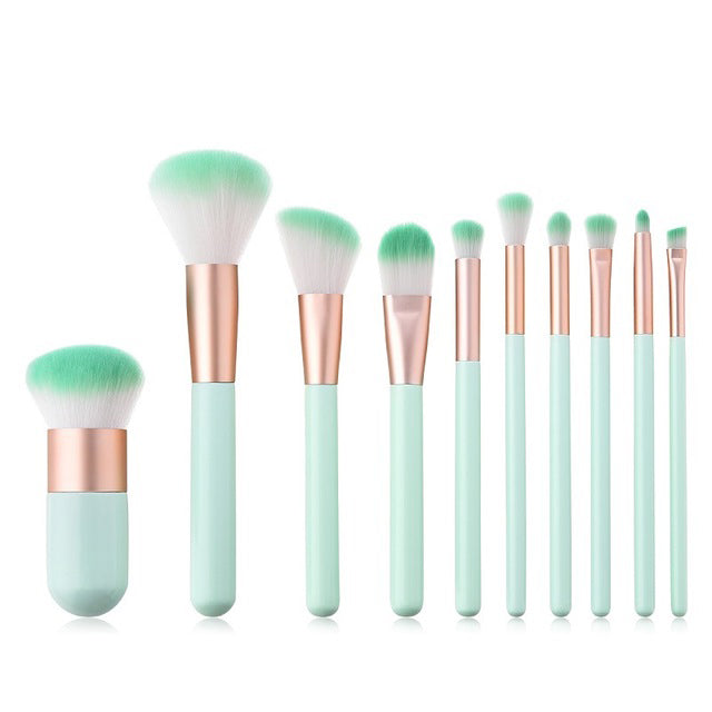 Makeup Brush Set — 10 Ultra-Soft Ombre Brushes with Rose Gold