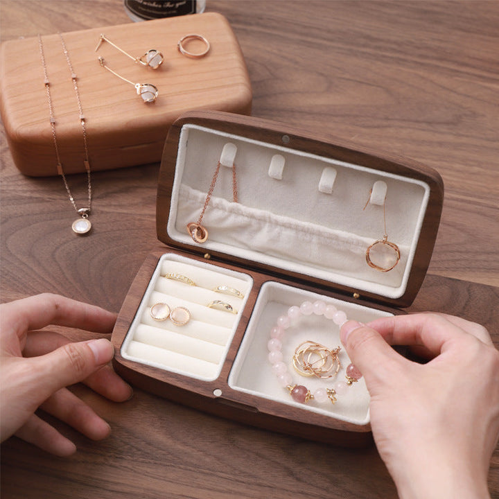 Walnut Wood Jewelry Box — Tangle‑Free Necklace & Ring Storage