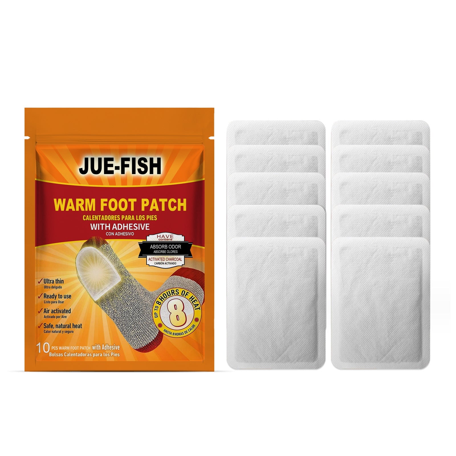 Individual white adhesive foot patches displayed in organized grid layout