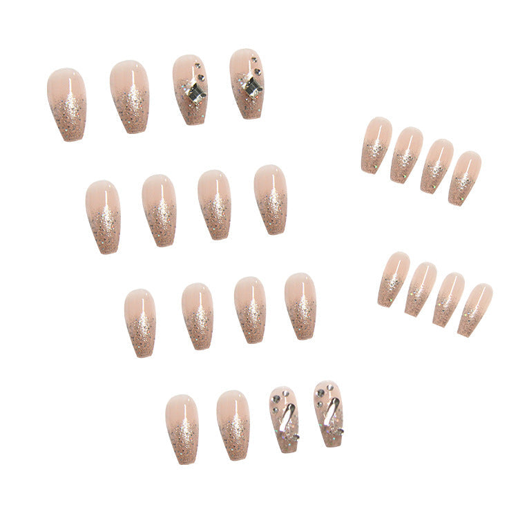 Press-On Artificial Nails With Nude Glitter Salon Shine