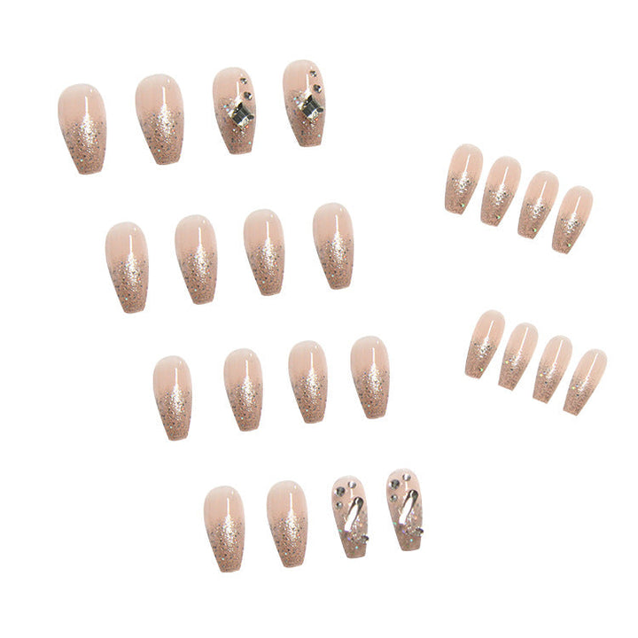 Press-On Artificial Nails With Nude Glitter Salon Shine
