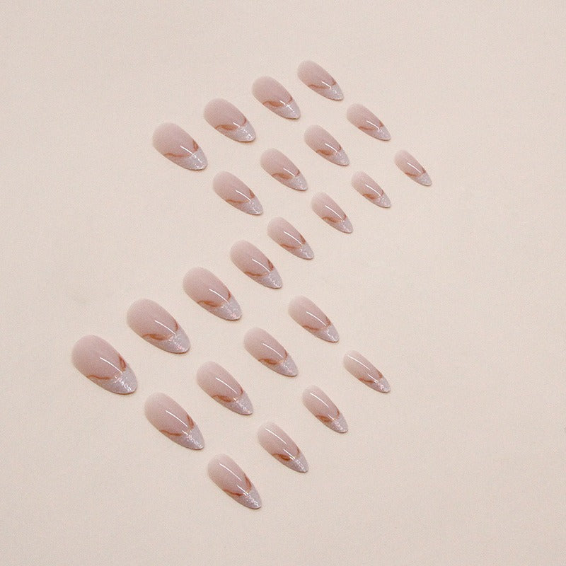 Press‑On Almond French Nails – Artisanal Gold Leaf | 24 Tips