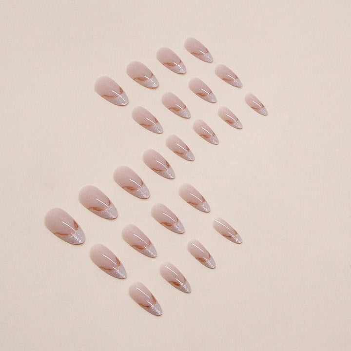 Press‑On Almond French Nails – Artisanal Gold Leaf | 24 Tips