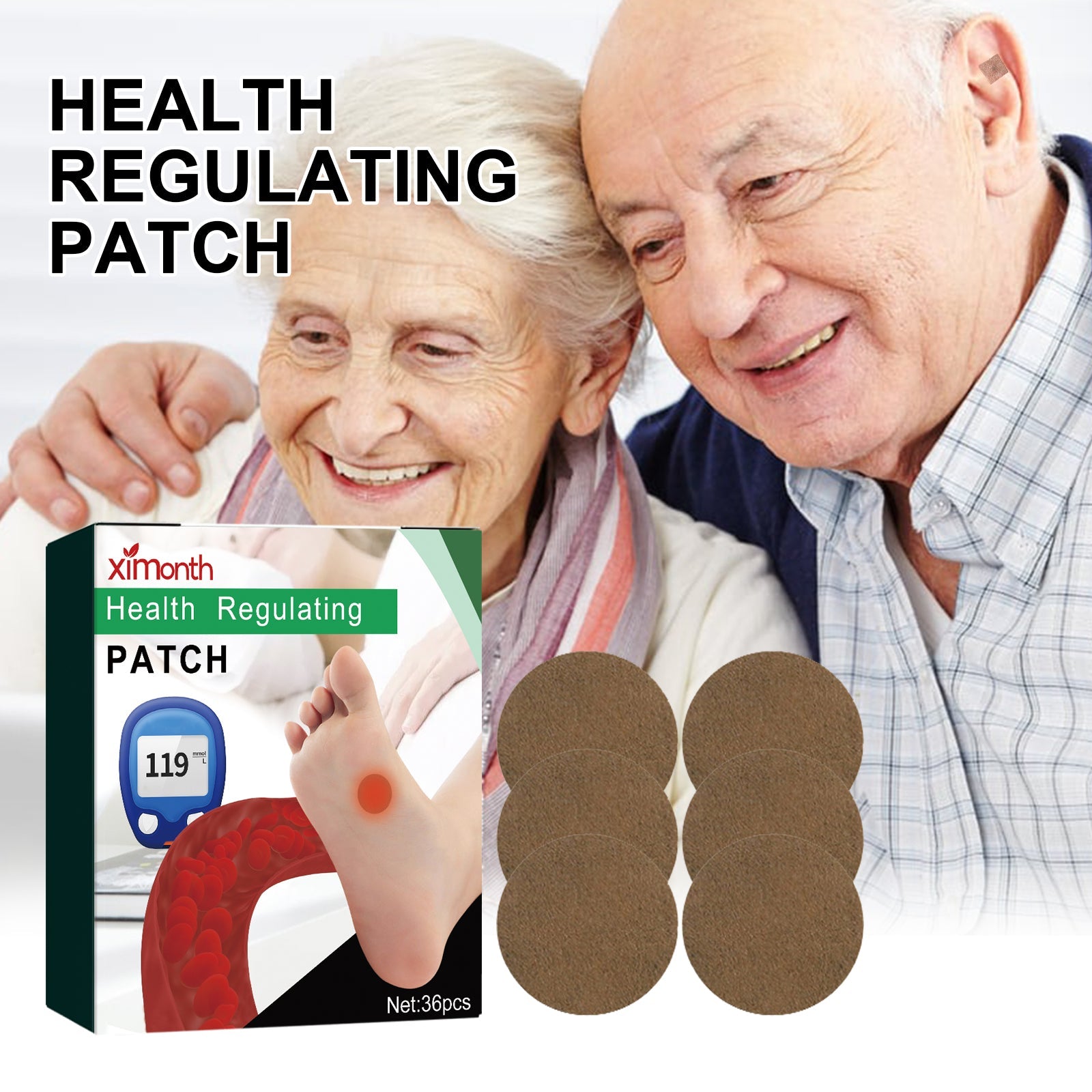 Close-up of 8 oval tan patches arranged in two columns