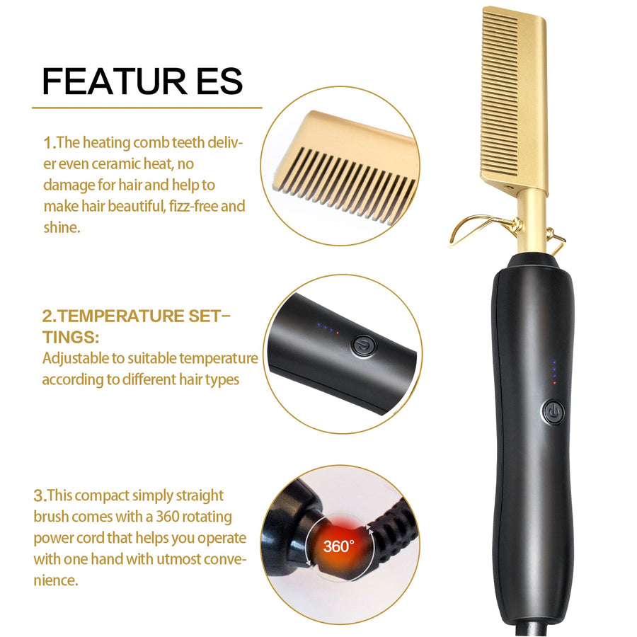 Electric Hair Straightening Comb for Smooth, Frizz-Free Hair